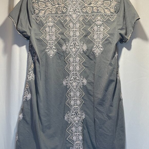 JOHNNY WAS Women's Bohemian cotton tunic XS Gray Embroidered whimsy Feminine Top - Picture 2 of 4